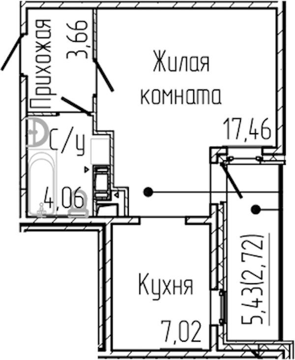 Квартира студия 34.92 м², 6/8 эт., ЖК «SERTOLOVO PARK»